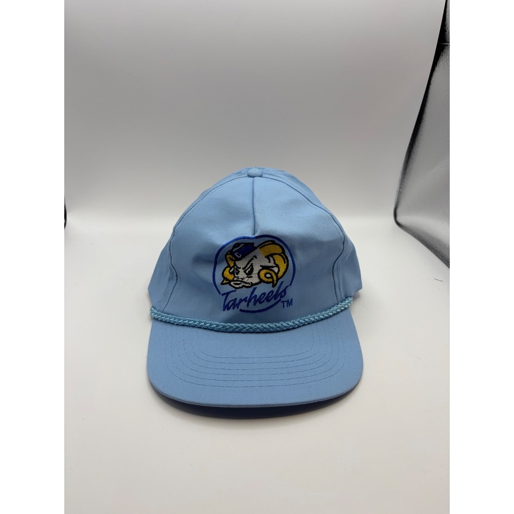 Vintage UNC Tar Heels Hat Light Blue Rameses Mascot Rope Zip Back Cap CSI YKK